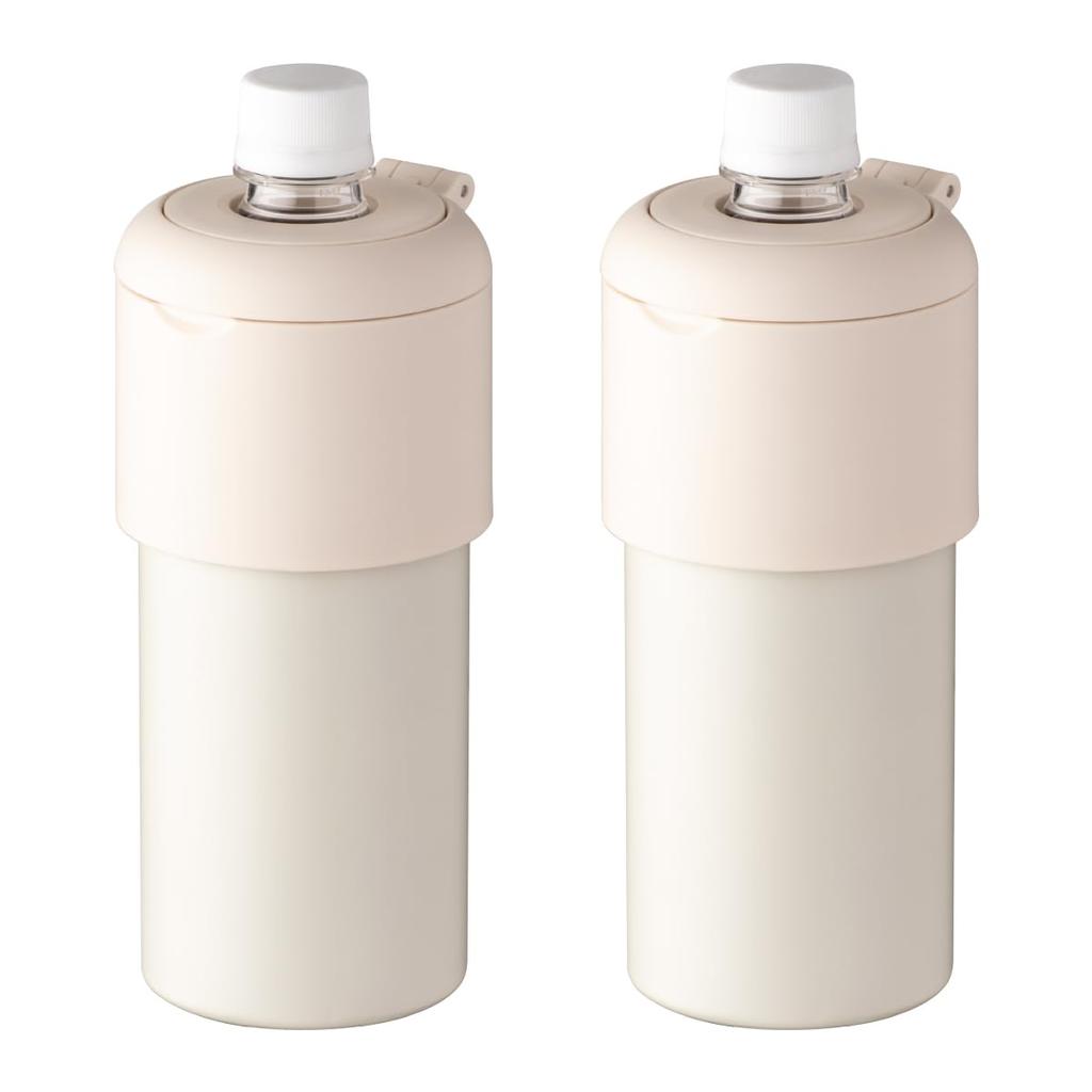 Atlas 2-Piece Plastic Bottle Holder, Keeps Water Bottles Cold or Hot, 500ml650ml Capacity, Vacuum Insulated, with Handle, Bottle-in-Bottle, Gray,