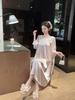 1011 new ice silk nightdress women's long-sleeved lace spring and autumn loungewear high-end light luxury style can be worn outside pajamas