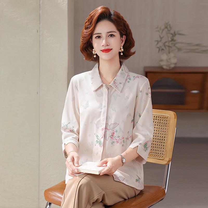 Spring Chiffon 7-Sleeve Blouse for Middle-Aged Women - Loose & Lightweight L (Rec. 80-100 jin) розовый