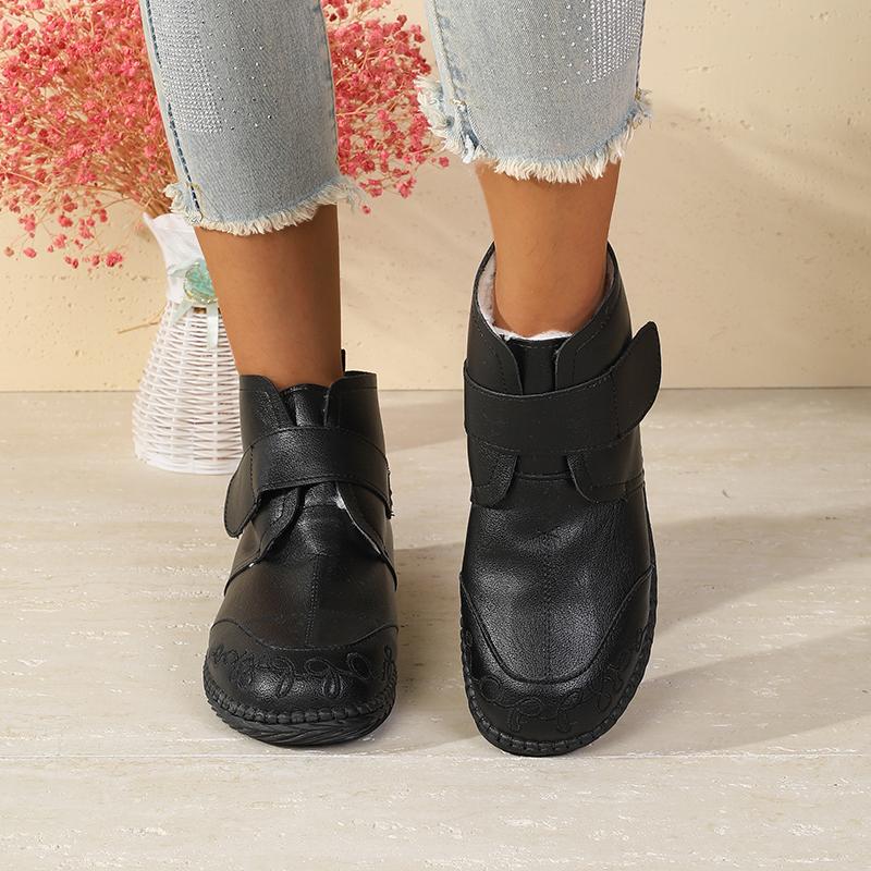 Women's Winter Mom Shoes Fleece-Lined Warm Thickened Sheepskin Non-Slip Flat Mid-Age Cotton Shoes for Autumn And Winter