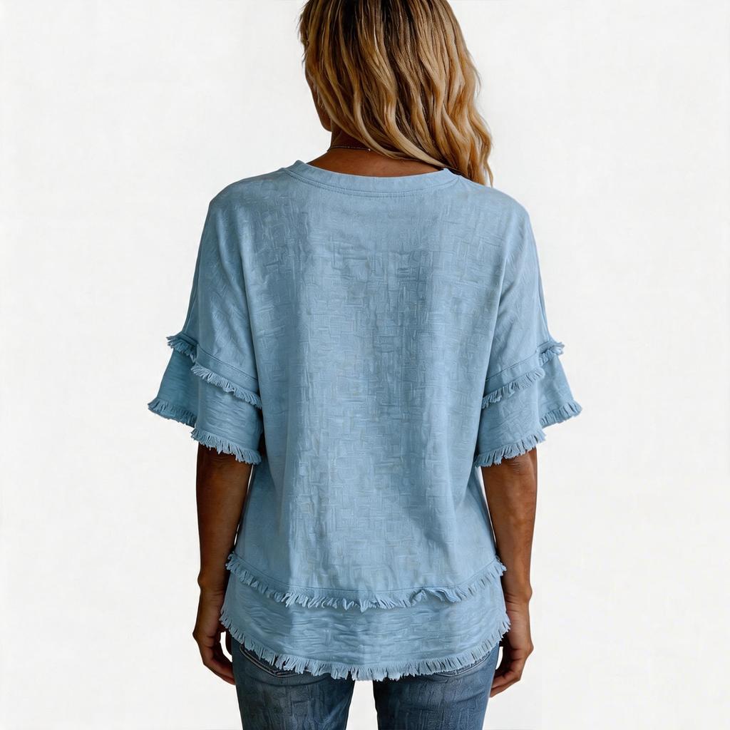 Women's Spring/Summer Casual Fashion V-Neck Pullover Shirt — Loose-Fit, Short Sleeve Top