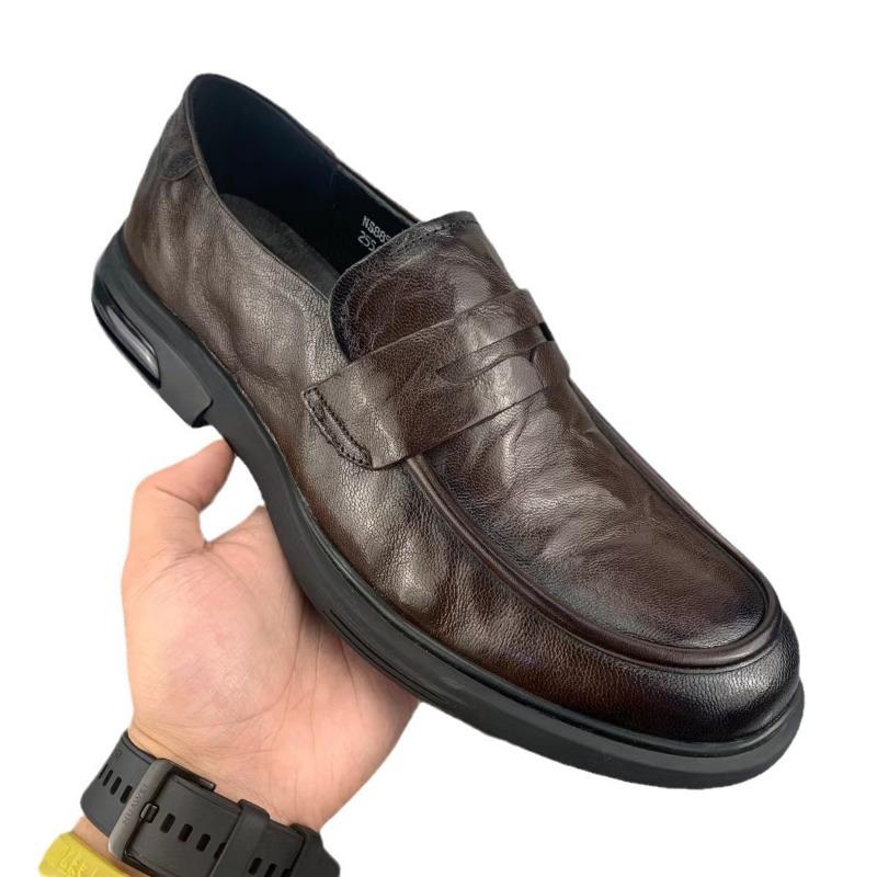 Casual Leather Shoes Men's New Spring British Leather One-pedal Loafers Men's Shoes Heightened Soft-soled Doudou Shoes