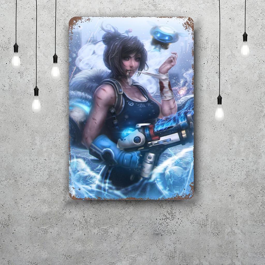 Mei Overwatch Vintage Metal Tin Signs Posters Decor Retro Metal Plaque Wall Art Decor for Garage Bar