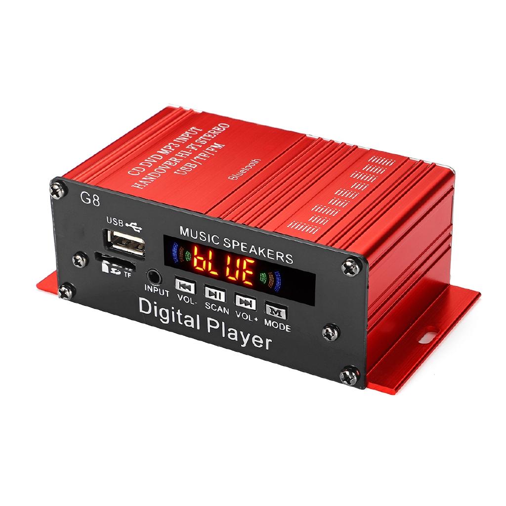 2CH 100W+100W DC 12V HIFI Audio Power Amplifier bluetooth Stereo FM Radio USB Remote Control Red Car Audio Amplificador