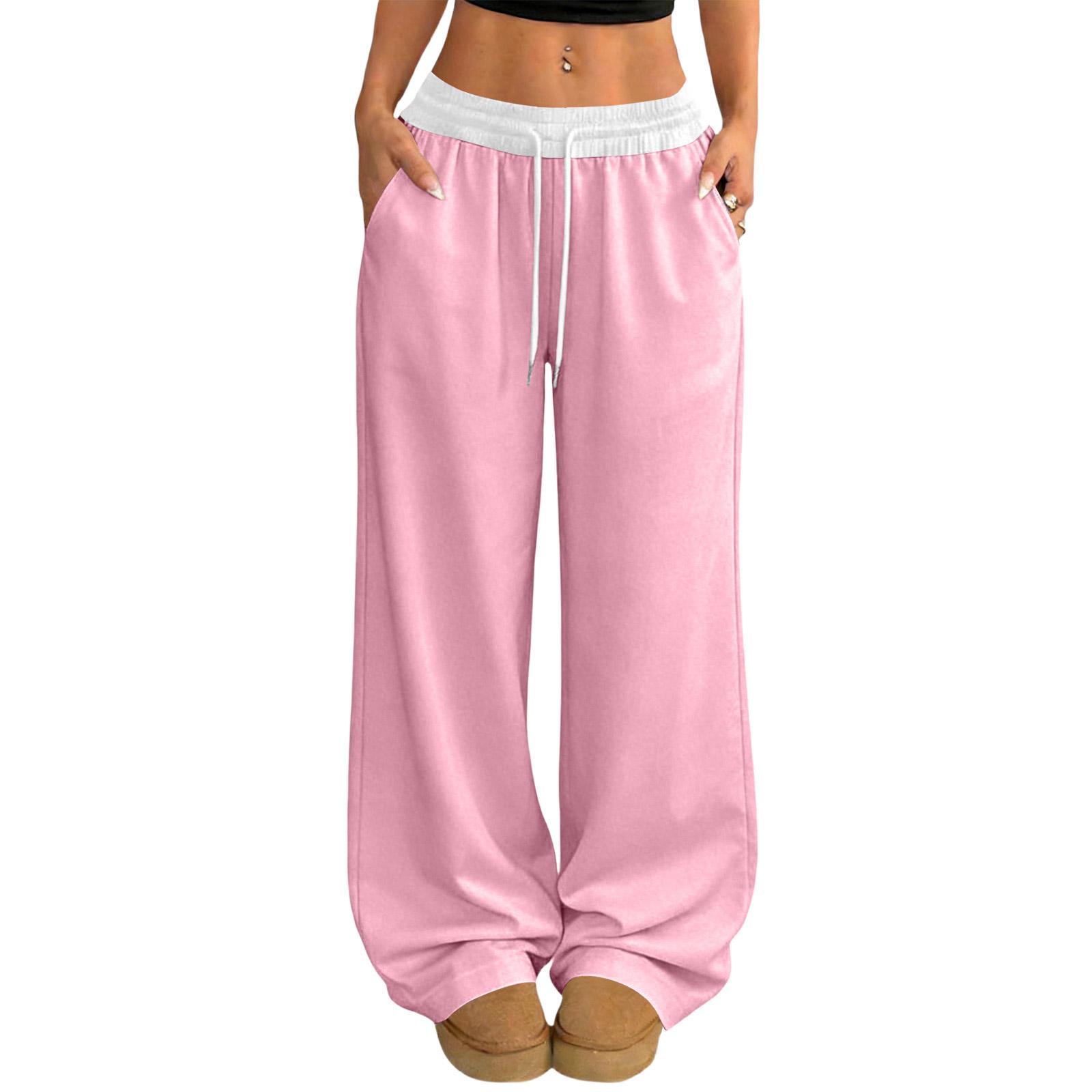 

Women s Casual And Fashionable Elastic Waist Loose Wide Leg Pants S рожевий