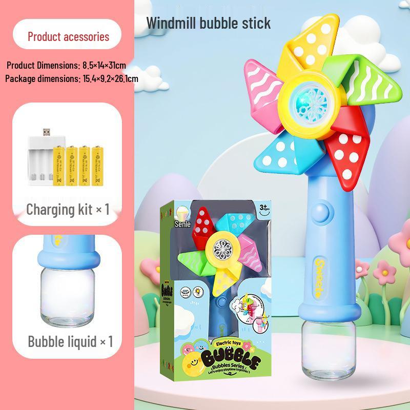 Automatic Windmill Bubble Blower Toy with Handheld Multi-Hole Wand