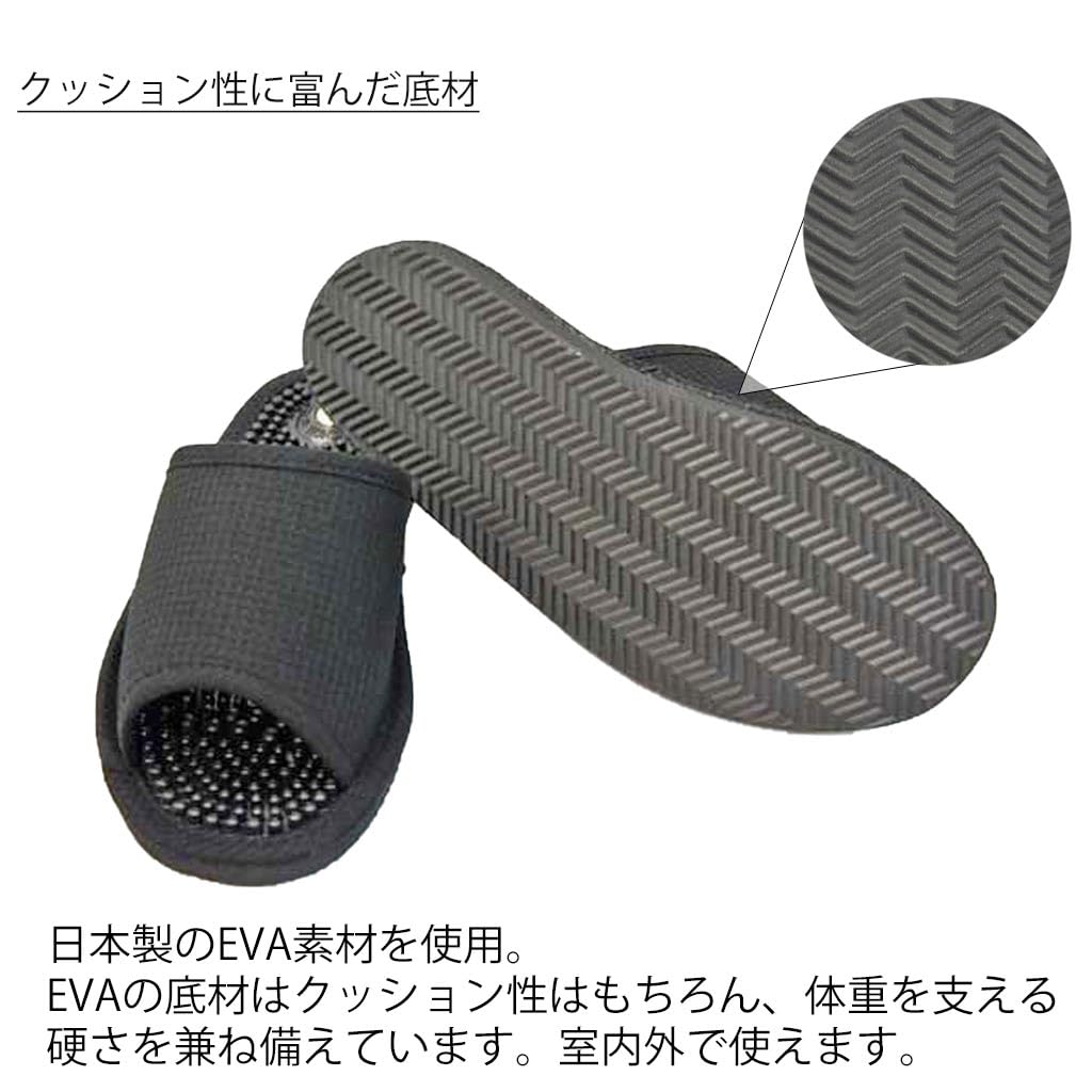Magnetic Health Size Made in Stimulates Foot Acupressure Black Men's Sandals, M, Japan, Points,