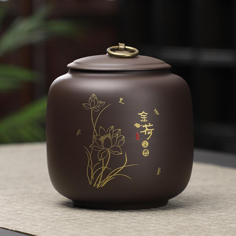 Ceramic sealed jar Retro black purple clay teas can Black white Pu erh tea universal tea storage tank Tea box storage can