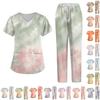 Women's V-Neck Short Sleeve Scrub Set with Pockets Gradient Tie Two Piece Caregiver Work Uniform