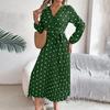Women Long Sleeve A Line Long Dress High Waist Dot Pleated Autumn Winter Fashion