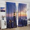 Modern Curtains, New York City Skyline with A Skyscrapers At The Night with Sunset American Urban Li for Living Rooms and Bedrooms Drapes 2 Panels
