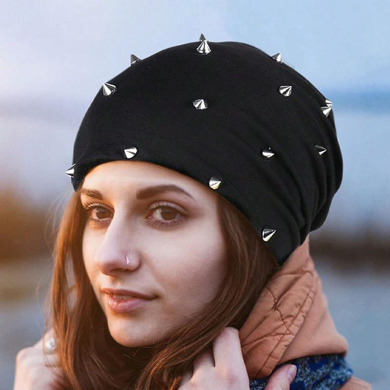 Fashionable autumn and winter pentagonal star rivet head cap, trendy headscarf cap, windproof cap, toe cap, knitted cap