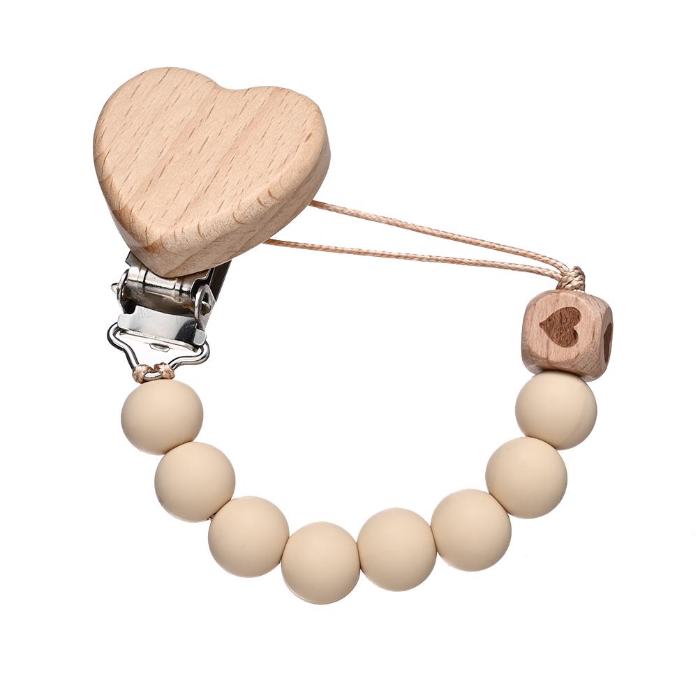 Pendant for Newborn Toys Gift New Beech Wooden Heart Beads Baby Pacifier Chain Clip Silicone Beads Dummy Nipple Holder Teether