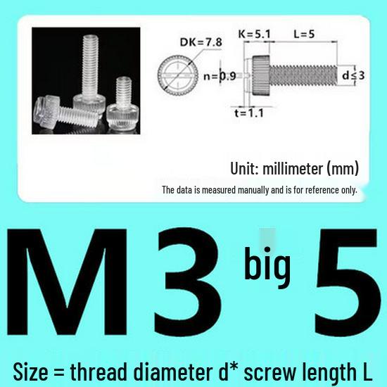 M3-M8 Hand-Tightened Transparent Acrylic Knurled Screw 