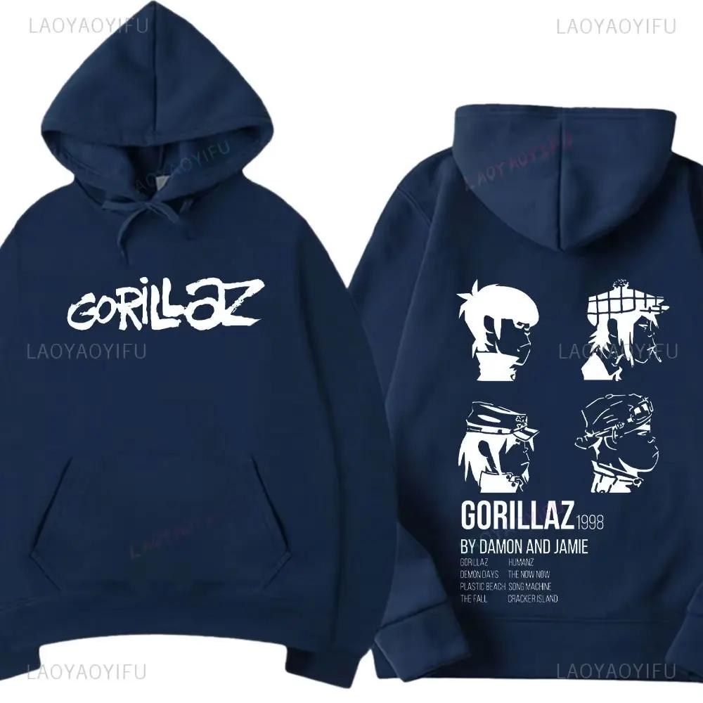Band Musicale Gorillaz PUNK ROCK Maglione Motivo Cartone Animato con Cappuccio Abbigliamento Casual e Trendy Vintage Y2K Oversize