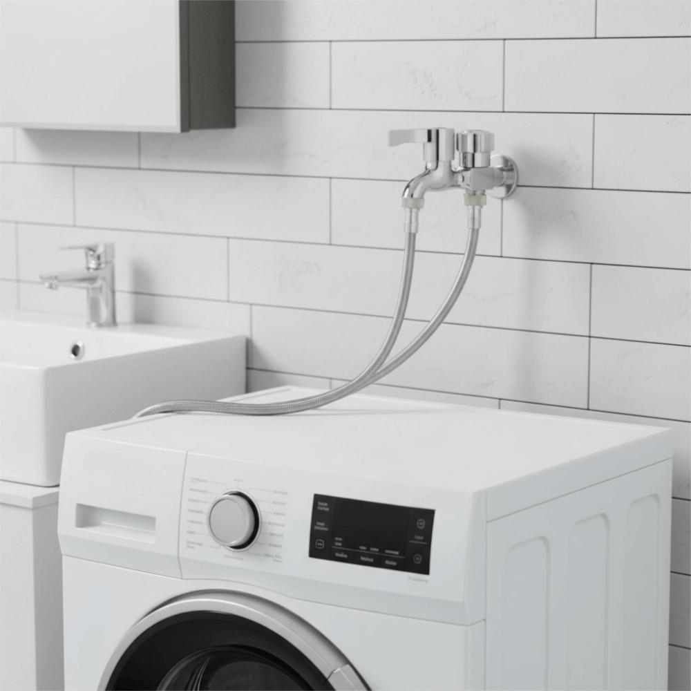 Kupferkern Waschmaschinenhahn Einzelanschluss Verdickter Wasserverteilerhahn Edelstahl Dreifachauslassadapter Badezimmer