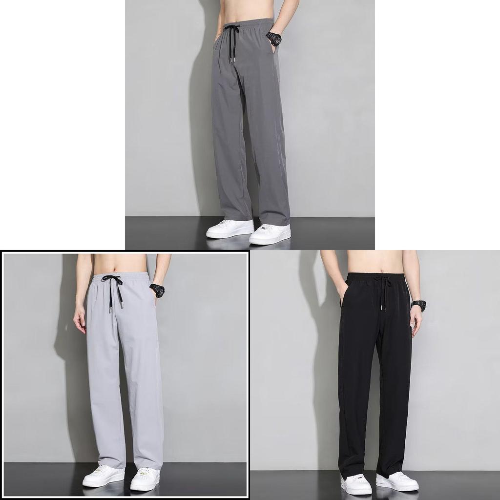 Men Summer Ice Silk Casual Pants With Drawstring Closure For Daily Wear