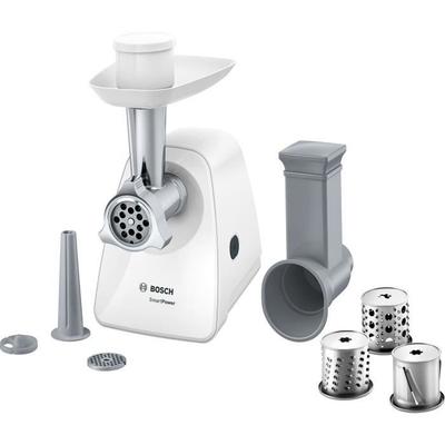 Meat Grinder - BOSCH - MFW2514W SmartPower - White - Blocked Motor 1500 W - 1.7 Kg/min - 2 Grinder Plates - Grater/slicer