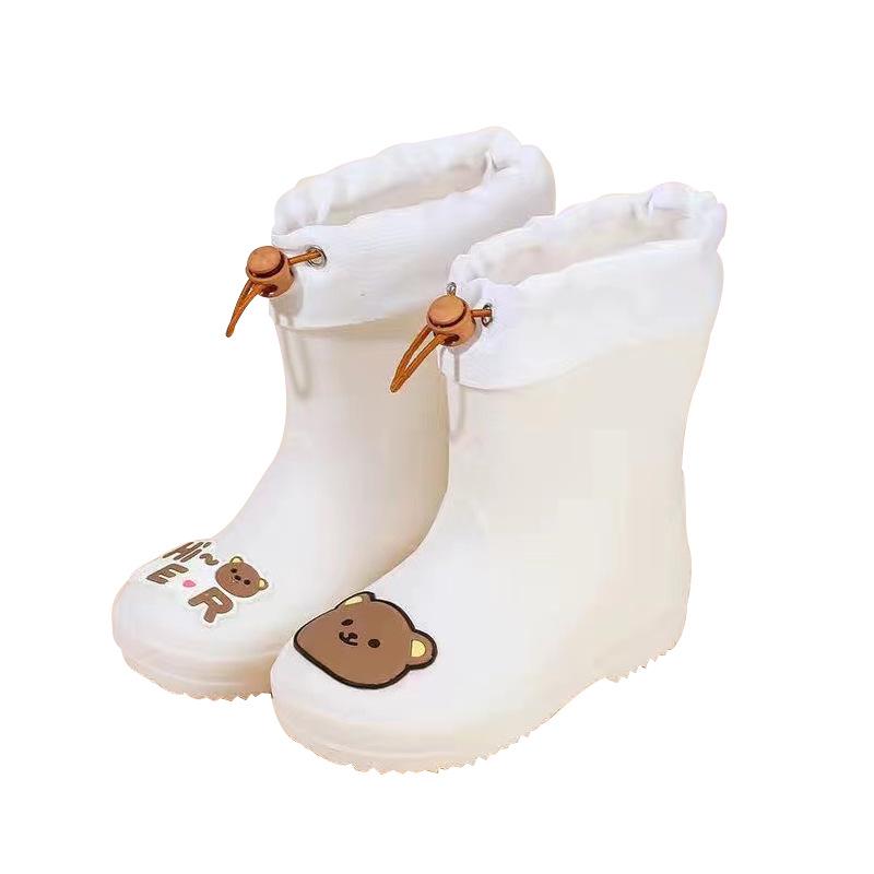 Girls' Korean Style Non-Slip Cartoon Rain Boots, Ages 7-12, Waterproof with Drawstring for Toddlers and Kindergarten