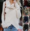 Autumn/Winter Women's Long-Sleeve Irregular Knit Color Block Button Sweater