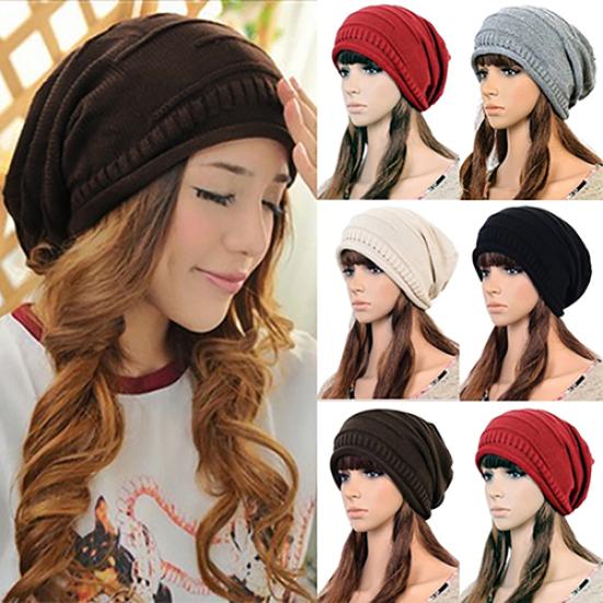 Women Autumn Fashion Hip Hop Cap Winter Warm Casual Pleated Crochet Beanie Hat
