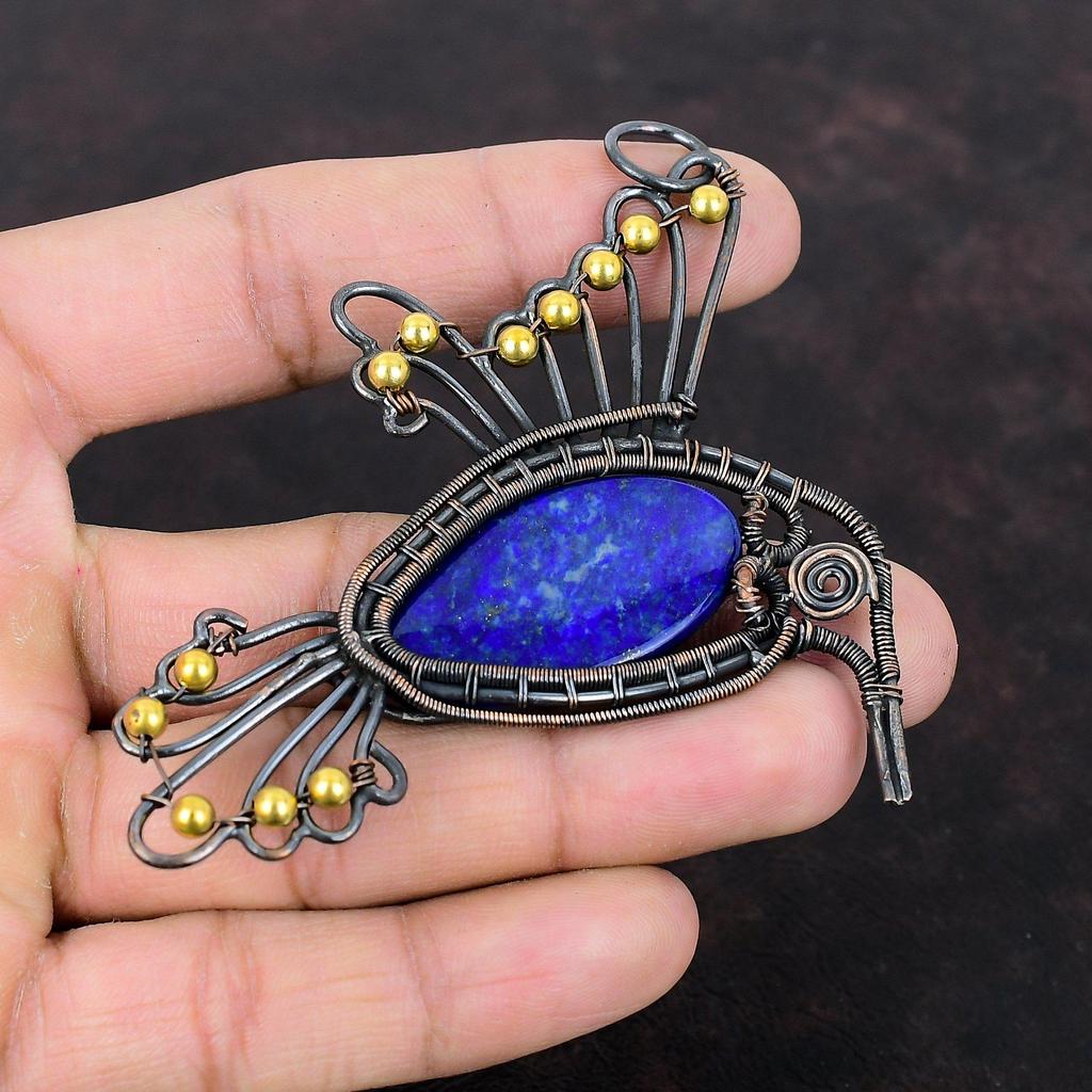 Lapis Lazuli Pendant Copper Wire Wrapped Pendant Designer Jewelry Handmade Pendant Gemstone Pendant Copper Jewelry Bird Pendant Gift For Mom
