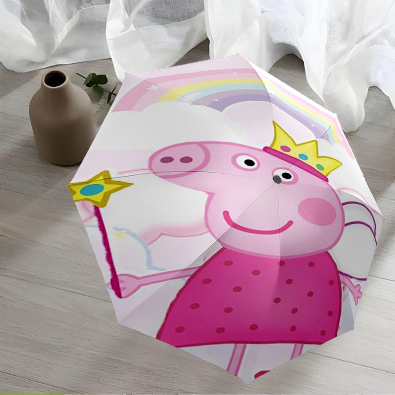 Peppa Pig Theme Automatic Umbrella, Lightweight & Portable, 8 Rib, Perfect for Outdoor Travel, Birthdays, Christmas, Gifts.