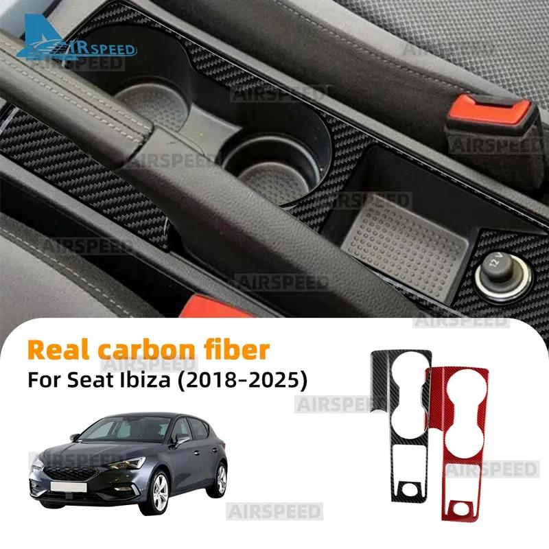 Real Soft Carbon Fiber Sticker LHD RHD Car Cup Holder Frame For Seat Ibiza 6F 2018      2024 2025 Interior