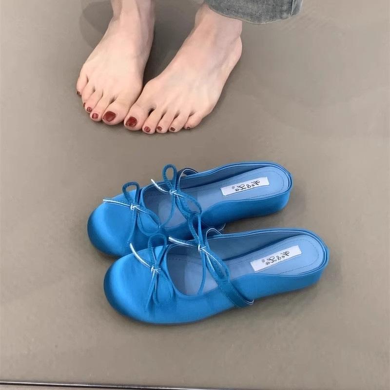 French outer half slippers inner height increase 2025 summer new gentle fairy style single shoes bow cool slippers woman