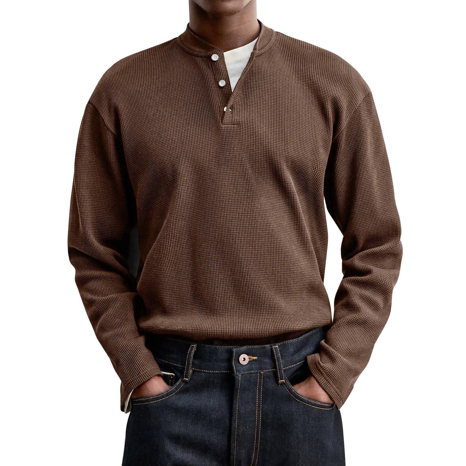 

Men s Solid Color Knitted Button-Down Long Sleeve Top Men s Casual Fashion Tops XL коричневый