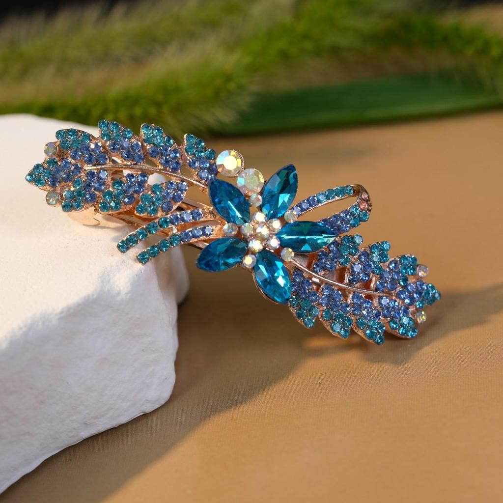 Barrette à cheveux en strass cristal coréen: Grand, Élégant, Chapeau de Tête Queue de Cheval Horizontal pour Adultes