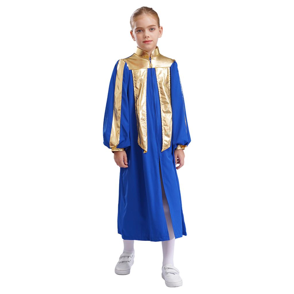 Ragazzi Ragazze Musulmano Arabo Thobe Manica Lunga Contrasto Metallico Cerniera Coro Veste Bambini Chiesa Adorazione Costume Spettacolo Danza Abbigliamento