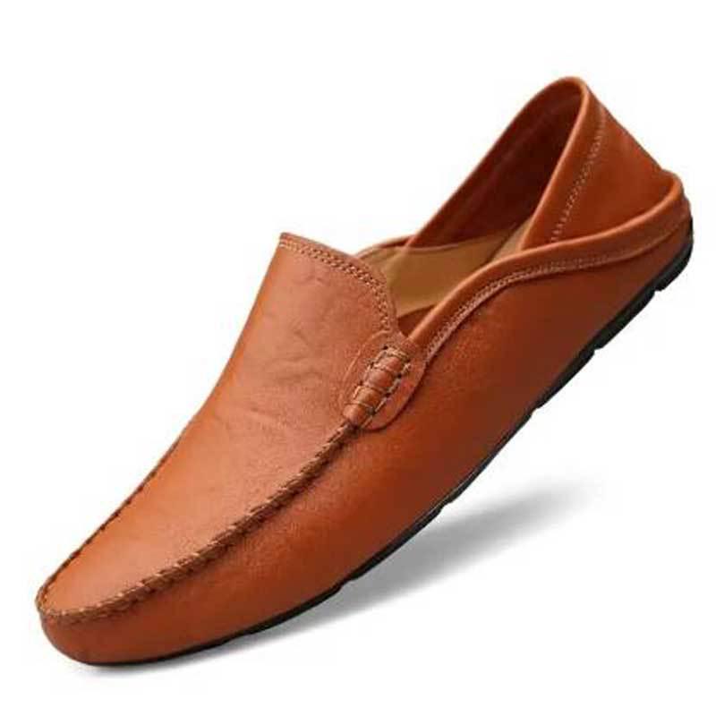 Plus Size Men's Cowhide Driving Moccasins - Casual Leather Shoes, British Style, Trendy Cross-Border Design.