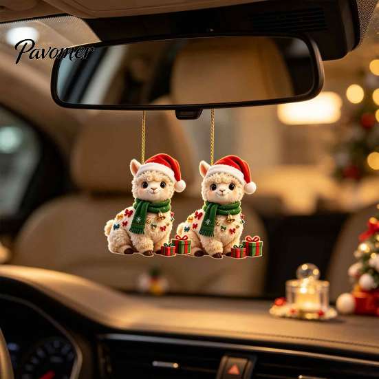 Holiday Celebration Ornaments for Family 2Pcs Christmas Alpaca Hanging Ornaments, 2D Flat Acrylic Decoration, Seasonal Festive Room Decorations