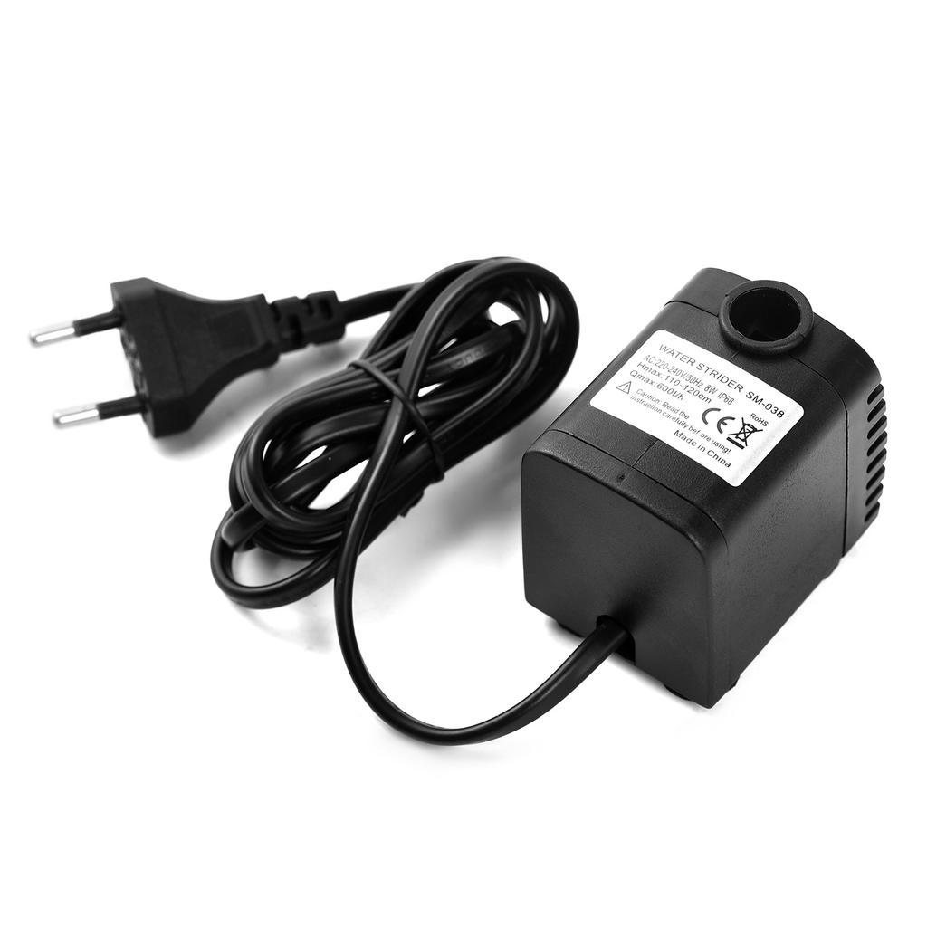 Bomba de Água Submersível 8W Ajustável Vazão Máx 600L/H Pequena Bomba de Fonte com IP68 à Prova d'Água Base com 4 Ventosas Máx