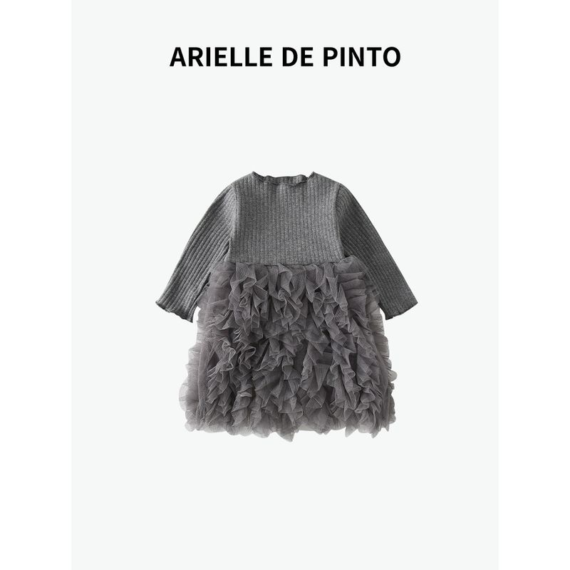 French Arielle De Pinto Baby Girl Princess Dress Spring and Autumn First Birthday Gift Girl Princess Dress Gray 80