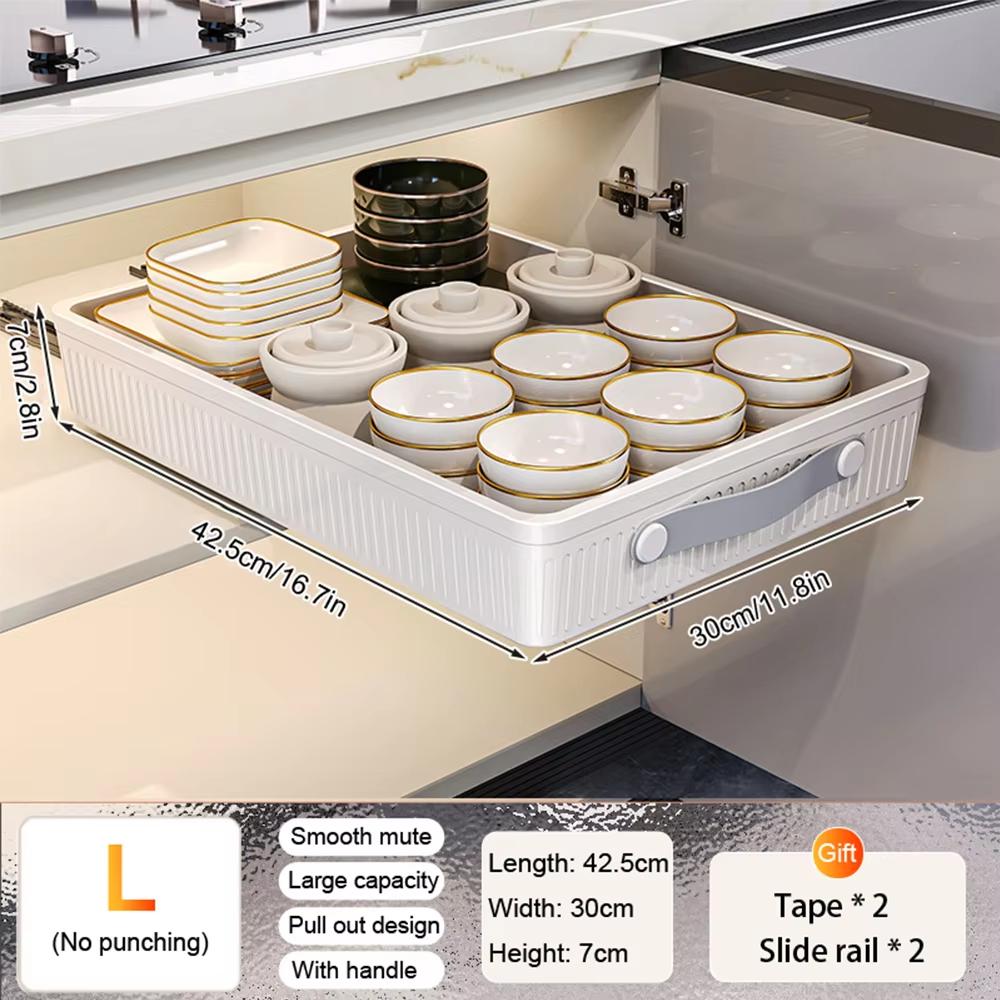 Kitchen Drawer Storage Shelves With Slide Rails Pull Out Cabinet Organizer Storage Tray Spice Bottle Storage Rack Space Saving
