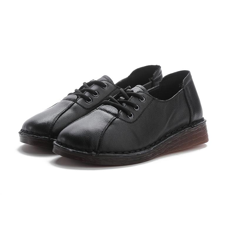 

Cowhide muffin with thick platform and soft platform mother shoes spring and autumn vintage single shoes with tendon bottom 35 чорний