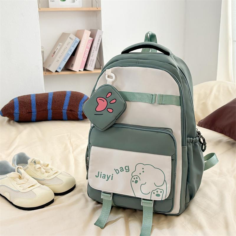 Cartoon Student Schoolbag Color Contrast Large Capacity Backpack with Coin Purse