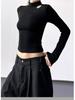 Women's Slim Fit Velvet Turtleneck Long Sleeve T-Shirt, Gray, 2025 Spring/Autumn/Winter Collection.