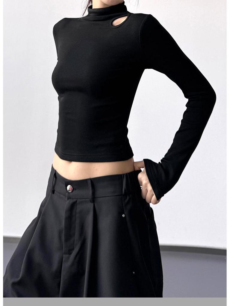 Women's Slim Fit Velvet Turtleneck Long Sleeve T-Shirt, Gray, 2025 Spring/Autumn/Winter Collection.