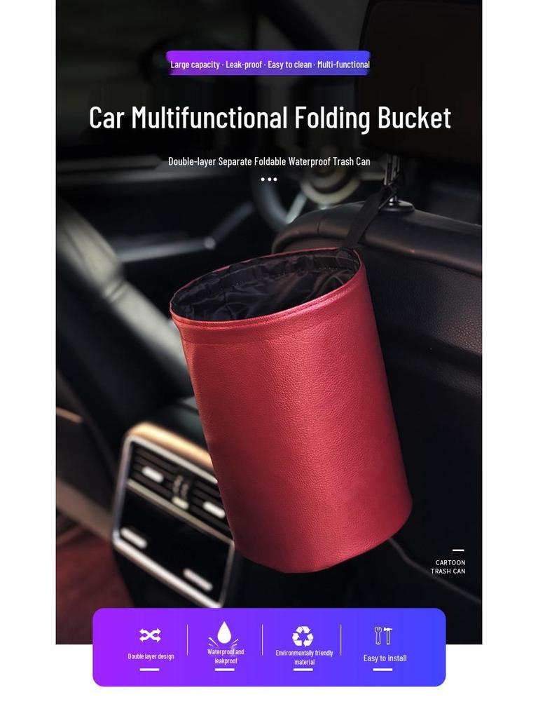 2020 Multi-Purpose Leather Car Door & Seat Back Foldable Trash Can Storage Box, Waterproof and Hanging.