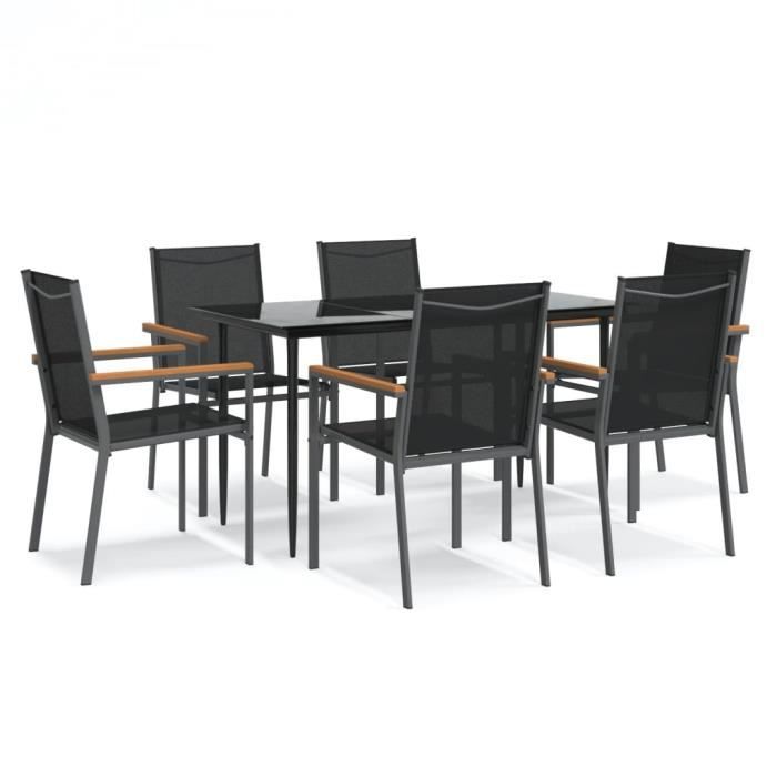 VidaXL Ensemble à manger de jardin 7 pcs noir textilène et acier 3187036
