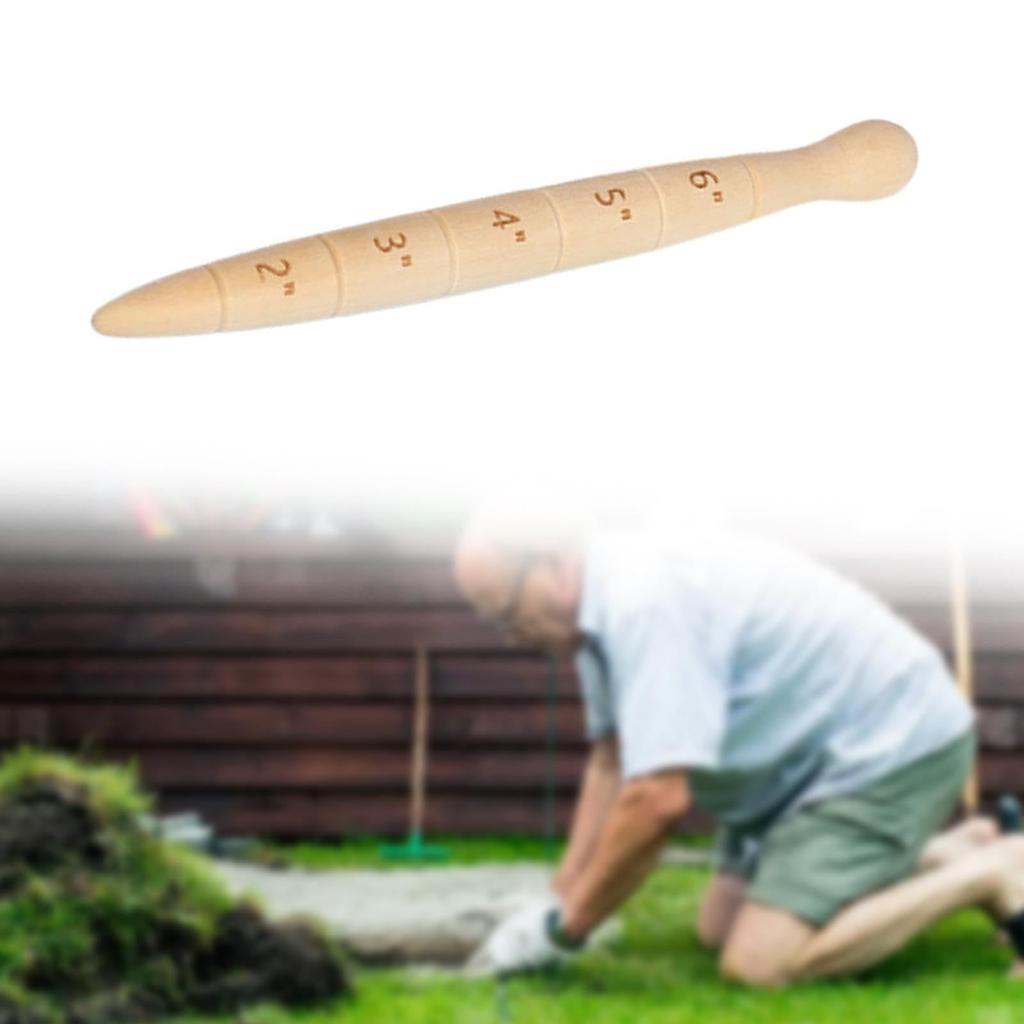 Wooden Garden Dibber With Depth Gauge – Bulb Planting Tool With Measurement For Gardening
