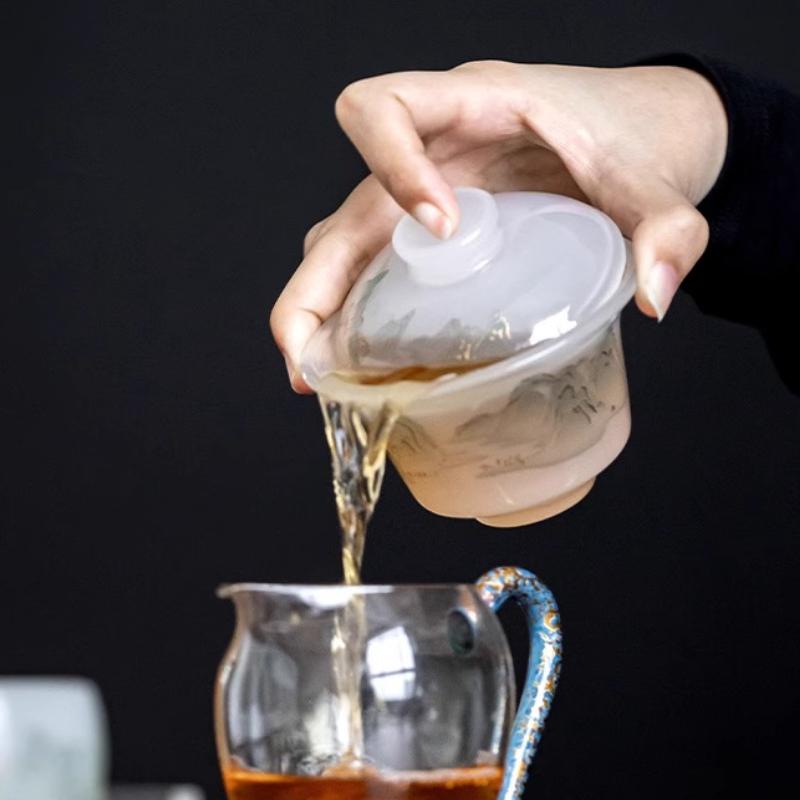 Landscape glazed cover bowl two cups three talent cover bowl kung fu tea set household tea set tea set
