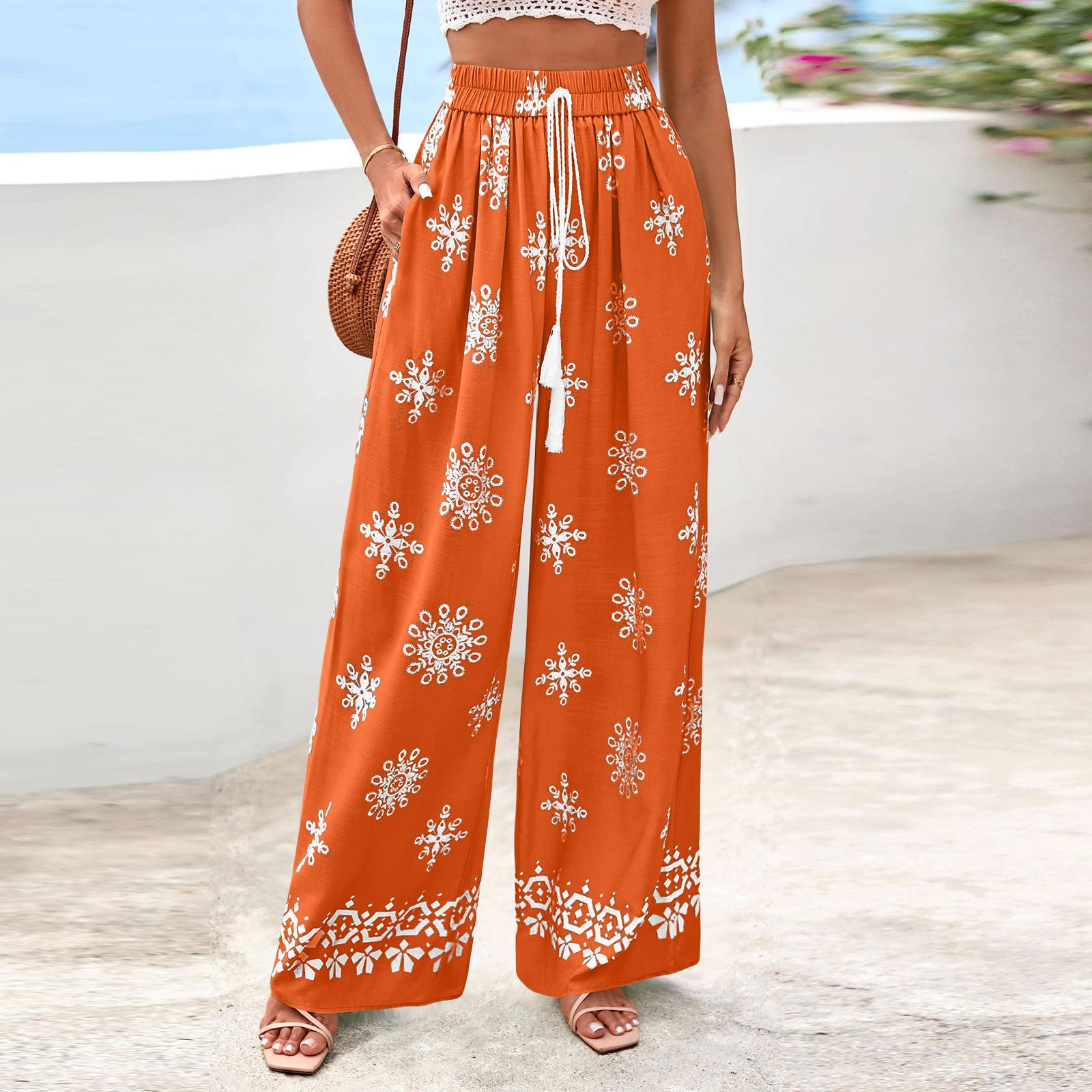 Женские широкие повседневные струящиеся брюки в цветочек L