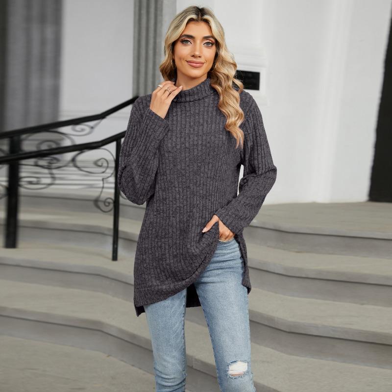 Women S High Neck Loose Long Sleeve Split T Shirt Top