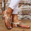 2025 Summer New Sandals Women's Flat Toe Water Diamond Herringbone Sandals Large Shoes for Women Beach Sandals