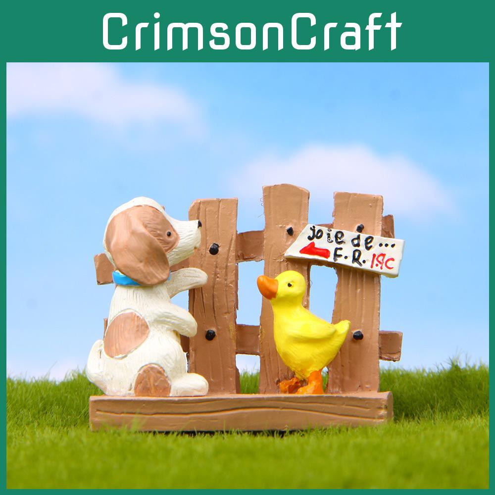 Cute Cartoon Fence Duck Dog Mini Model Ornament For Succulents And Mini Landscape Decor