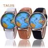 Dames Wereldkaart Wijzerplaat Denim Stof Band Analoog Kwarts Studenten Polshorloge Sieraad